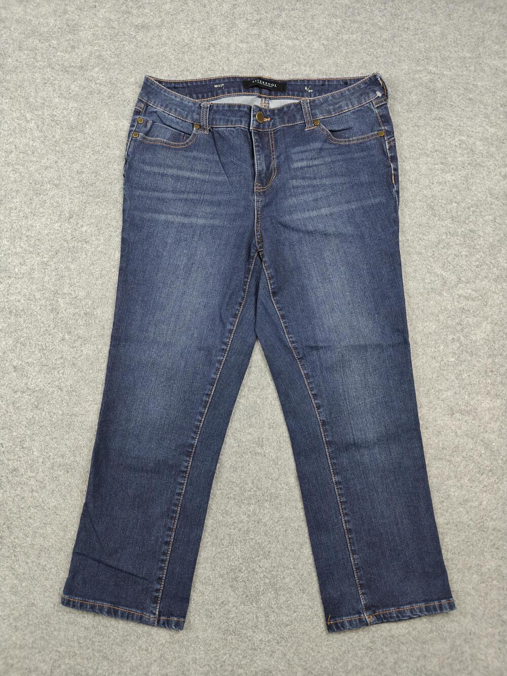 Liverpool Cropped Jeans Straight Jeans Womens 8 Blue Medium Wash Mid Rise